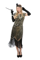 1 x RAW Customer Returns YAOZUP 20s dress women, 1920s flapper dress with sequins, pearls and fringes, Gatsby dress 20s accessories, 20s Charleston dress for carnival cosplay black gold, M  - RRP €38.3