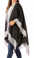 1 x Brand New Sakkas 1927 - Avi Womens Open Front Poncho Wool Cardigan Ruana Cape Scarf W Fringe - White - OS - RRP €30.99