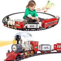 1 x RAW Customer Returns deAO Children s Toy Train Set with Spotlight, Smoke Effect, 4 Cars and Tracks for ChristmasClassic Train Set with Christmas Theme - Great Accessory for Children and Christmas Decoration - RRP €35.28