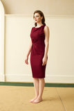 1 x Brand New Belle Poque Women s Bodycon Dress Round Neck Ribbon Sleeveless Slit Sleeve Dress Business Cocktail, Burgundy, XL - RRP €29.99