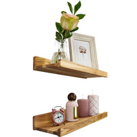 1 x RAW Customer Returns Handcrafted set of 2 floating wall shelves, rustic wooden shelves with lip, children s bookshelves, picture photo shelves for bedroom, living room, bathroom, kitchen, office natural 40cm  - RRP €45.05