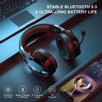 1 x RAW Customer Returns YOTMS PS4 Gaming Headset for PS5 PC Switch G2000 Pro Wireless Bluetooth Over Ear Headphones for Phone Laptop with Detachable Noise Cancelling Mic Stereo Sound Red  - RRP €30.24