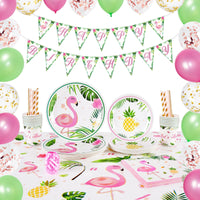 1 x RAW Customer Returns WERNNSAI Flamingo Party Accessories Set - 105 PCS Tropical Luau Party Decorations for Girls Birthday Banner Balloons Tablecloth Plates Cups Napkins Straws 16 Guests - RRP €23.71