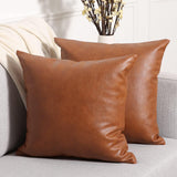 1 x Brand New Yaertun set of 2 faux leather cushion covers, sofa cushions, decorative cushion covers, square throw pillow covers, cushions for sofa, bedroom, 24 x24 , 60 x 60 cm, brown - RRP €39.46