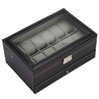 1 x RAW Customer Returns READAEER Box for 12 Watches with Two Layers, Made of Glass and PU Leather - RRP €32.99