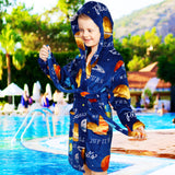 1 x RAW Customer Returns FILOWA Bathrobe Child Shower Bathrobe with Hood Soft Fleece Home Pajamas Warm Flannel Sleepwear for Children 3-4 Years, Planet Blue - RRP €19.58