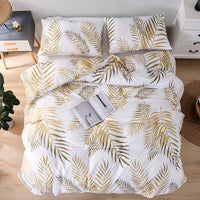 1 x RAW Customer Returns Gold Tropical Leaves Duvet Cover 90cm 150x220cm and 1 Pillowcase 50x75cm Soft Bedding Set 100 Microfiber Gold White - RRP €36.13