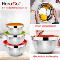 1 x RAW Customer Returns Herogo Mixing Bowl Set of 3, Stainless Steel Salad Bowl with Colorful Airtight Lid, Metal Bowl Set for Baking, Non-Toxic Rustproof, Durable Dishwasher Safe 4.5 2.7 1.5 L  - RRP €22.99