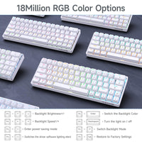 1 x RAW Customer Returns TMKB T63 Gaming Keyboard Mechanical Wireless with Blue Switch, Bluetooth 2.4G With Cable, RGB Backlight, White - RRP €37.3