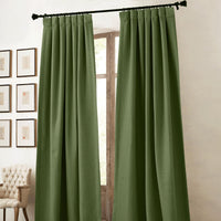 1 x RAW Customer Returns PONY DANCE Heat-insulating curtains, opaque linen look curtains with ruffle tape, set of 2, H 245 x W 140 cm, blackout curtain for rail, linen blackout curtains for living room, apple green - RRP €48.35