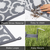 1 x RAW Customer Returns SHACOS Outdoor Carpet Plastic Weatherproof, UV-resistant 120x180cm Garden Carpet Outdoor Balcony Carpet Waterproof Outdoor Carpet Boho Flat Weave Carpet for Outdoor, Terrace, Living Room - Gray - RRP €29.5