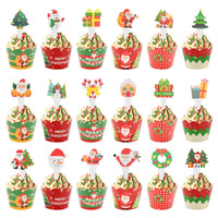 4 x Brand New 18 Sets Christmas Cake Topper and Wrapper Set, Cupcake Wrapper Toppers, Cake Decorations, Holiday Cake Decoration, DIY Santa Claus Cupcake Decoration for Christmas Party Type B  - RRP €81.6