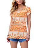 1 x Brand New PLOKNRD T-Shirt for Women Casual Summer Tops Short Sleeve Tunics Orange Pixel, XL  - RRP €27.6