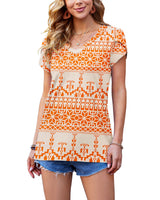 1 x Brand New PLOKNRD T-Shirt for Women Casual Summer Tops Short Sleeve Tunics Orange Pixel, 2XL  - RRP €27.6