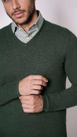 1 x RAW Customer Returns 1st American V-Neck Sweater in Cashmere and Silk for Men in Green Color - Winter Pullover Size XXL - RRP €64.99