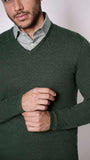 1 x RAW Customer Returns 1st American V-Neck Sweater in Cashmere and Silk for Men in Green Color - Winter Pullover Size XXL - RRP €64.99