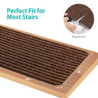 1 x RAW Customer Returns ToStair stair mats, 76cmx20cm 15 pieces anti-slip stair treads for wooden steps, step protection stair carpet indoors for children, elderly and dogs, brown - RRP €42.29