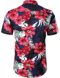 1 x RAW Customer Returns JOGAL Men s Hawaiian Shirt Casual Floral Short Sleeve Shirt Navy XXL - RRP €26.95