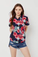 1 x Brand New SSLR Women s Blouse Elegant Shirt Short Sleeve Hawaii Shirt Summer Blouses for Women Small, Navy Pink  - RRP €24.0