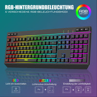 1 x RAW Customer Returns RedThunder K20 Rechargeable Wireless Keyboard and Mouse Set, QWERTZ DE Layout, RGB Backlight Multimedia Function Keys, 4800DPI Wireless Mouse for PC Mac Laptop Black  - RRP €60.49