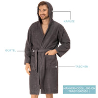 1 x RAW Customer Returns Twinzen bathrobe men - XXXL - dark grey - 100 cotton 350g m OEKO-TEX certified - bathrobe with hood, 2 pockets, belt - RRP €42.49