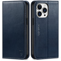 1 x RAW Customer Returns SHIELDON Case for iPhone 15 Pro Max, Protective Case Cowhide Leather Shockproof Card Slot Magnet Stand RFID Blocker TPU Case Compatible with iPhone 15 Pro Max 6.7 - Retro Dark Blue - RRP €30.99