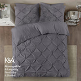 1 x Brand New K A Pintuck Pinch Pleated Duvet Cover Bed Linen with Pillowcase 80 x 80 cm with Zip Easy Care Machine Washable Soft Microfibre Bedding Grey, 200 x 200  - RRP €28.22