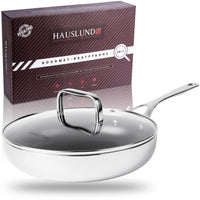 1 x RAW Customer Returns HAUSLUND frying pan 28 cm non-stick coated, saut pan high rim with lid, deep pan ovenproof, multi-layer stainless steel pan suitable for induction, frying pan - cook like a pro - RRP €40.26