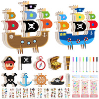 2 x Brand New TOPJOWGA Wooden Pirate Ships Kit, 57 Pieces Children s Pirate Ship, Wooden Pirate for DIY, Wooden Pirate Crafts, Kit for Creative Activities with Wood for Children - RRP €45.6