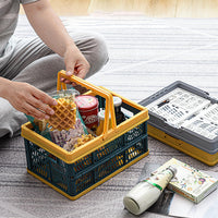 1 x RAW Customer Returns Folding box foldable with handle shopping basket plastic foldable folding box folding box can be used as a foldable shopping basket hand basket and trunk organizer 37 25 20.5cm Yellow Blue  - RRP €18.14