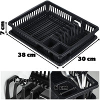 1 x RAW Customer Returns KADAX plastic dish drainer, draining rack with cutlery basket, dish basket, 38 x 30 x 7 cm, drip tray, dish rack, dish rack for plates, glasses, cutlery anthracite small  - RRP €19.14