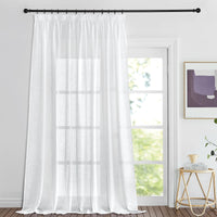 1 x RAW Customer Returns PONY DANCE Room Divider Curtain with Ruffle Tape for Rail Living Room Curtains White Semi-Transparent Set of 1 H 220 x W 300 cm Curtains Linen Look Ruffle Tape Extra Wide Curtains Semi-Transparent - RRP €32.22