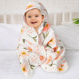 3 x Brand New WATINC 4Pcs Baby Muslin Hooded Towel, Cotton Hooded Blankets for Newborn Baby Bath Time, Soft Absorbent Breathable Washcloths with Hanging Loop for Baby Shower Orange Blossom  - RRP €61.2