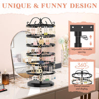 1 x RAW Customer Returns iDavosic.ly Earring Storage with 6 Levels, Metal Earring Stand Earring Holder Jewelry Stand Tree 264 Holes, Rotatable Jewelry Storage Earrings Jewelry Display Organizer, Black - RRP €32.99