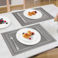 1 x RAW Customer Returns SueH Design Woven Placemats Set of 8 Vinyl Heat Resistant Placemats Anti-fouling and Washable 45 cm x 30 cm, Gray and Silver - RRP €20.99