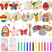 25 x Brand New 4BAOHUI Easter crafts for children, 264 pieces of wooden Easter pendants for painting, DIY Easter pendant wood painting, Easter pendant wood, Easter craft set with wooden pendant watercolor pen rhinestone eye bell rope - RRP €510.0