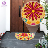 1 x RAW Customer Returns LUA VIKA doormat coconut semi-circular, doormat for inside and outside, dirt trap mat for your front door, washable, with non-slip PVC, funny doormats, outside doormats, doormat 40x70 flowery  - RRP €24.99