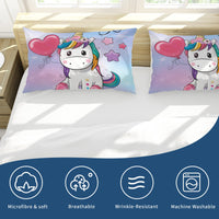 1 x RAW Customer Returns Rowjoy Unicorn Duvet Cover, Microfibre Single Duvet Cover, Unicorn Single Duvet Cover for Girls 2 Pillowcases 50x75cm Love Unicorn,135X200cm  - RRP €32.99