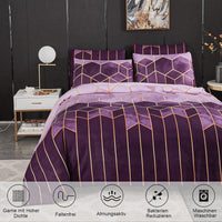 1 x RAW Customer Returns Xiongfeng Mitchell bed linen 200 x 200 cm 3 pieces geometric marble checkered reversible bed linen violet purple microfiber modern duvet cover with zipper and 2 pillowcases 80 x 80 cm - RRP €34.14