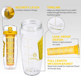 1 x RAW Customer Returns Hydracy Drinking Bottle for Fruit Spritzers 1L - Sports Water Bottle Bpa Free with Time Mark and Long Infuser - Detox Sports Bottle 27 Delicious Recipes Infused Water eBook Gift - Yellow - RRP €19.97