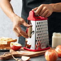 1 x RAW Customer Returns VBOK IGFE 4-sided grater made of stainless steel, kitchen grater for coarse and fine grating, for fruit, vegetables, carrots, cheese, dishwasher safe - red - RRP €12.99