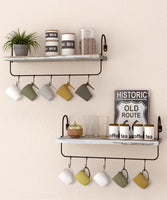 1 x RAW Customer Returns Petrala Wooden Wall Shelf Coffee Bar Kitchen Shelf Floating Shelves Set of 2 Wall Shelf with Towel Holder Hooks Rustic Vintage Industrial Design Decorative Hanging Shelves for Bathroom Living Room - RRP €33.96