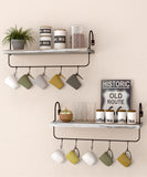 1 x RAW Customer Returns Petrala Wooden Wall Shelf Coffee Bar Kitchen Shelf Floating Shelves Set of 2 Wall Shelf with Towel Holder Hooks Rustic Vintage Industrial Design Decorative Hanging Shelves for Bathroom Living Room - RRP €33.96