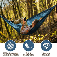 1 x RAW Customer Returns NATUREFUN Ultralight Hammock for Travel and Camping 275x140 cm 300kg Load Capacity,Breathable, Quick Dry Parachute Nylon 2X Premium Carabiners, 2X Nylon Straps Included - RRP €19.99