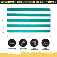 1 x Brand New Wise Owl Outfitters Microfiber Towel, Beach Towel, Bath Towel Large 100x200 - Sports Towel for Gym - Travel Towel - Extra Absorbent and Quick-Drying Green  - RRP €25.99