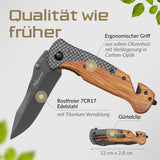 1 x RAW Customer Returns BERGKVIST K39 folding knife one-hand knife in the forest wood edition for outdoor survival - sharp 3-in-1 pocket knife with wooden handle, glass breaker belt cutter including fire steel bag - RRP €28.99