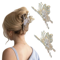 1 x RAW Customer Returns MJARTORIA Flower Hair Clip Large Metal Rhinestone Butterfly Hair Clip Women with Pearls Non-Slip Hair Accessories Clips for Thin Hair Thick Hair Accessories Wave Gold Silver 2 Pieces  - RRP €9.06