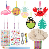 1 x Brand New Blulu 12 Sets Summer Flamingo Wind Chime Hanging Craft Kit Wooden Wind Chime for Painting Decoration Flamingo Pineapple Watermelon Coconut Crab Palm Leaves for School DIY Home Decoration - RRP €20.4