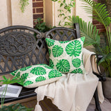 2 x Brand New Inhobbok Decorative Cushion Cover 45x45 Monstera Leaves Green Waterproof Linen Spring Summer Tropical Plants Seasonal Decoration for Home Garden Couch Living Room Set of 2 - RRP €40.8