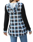 1 x RAW Customer Returns POMTIMCO V-neck women s sweater elegant long-sleeved hoodie tops blue-black checked, L  - RRP €30.24